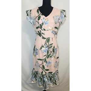 VONE Anthropologie Women MEDIUM Embroidered Floral Lined Semi Sheer Fairy Dress